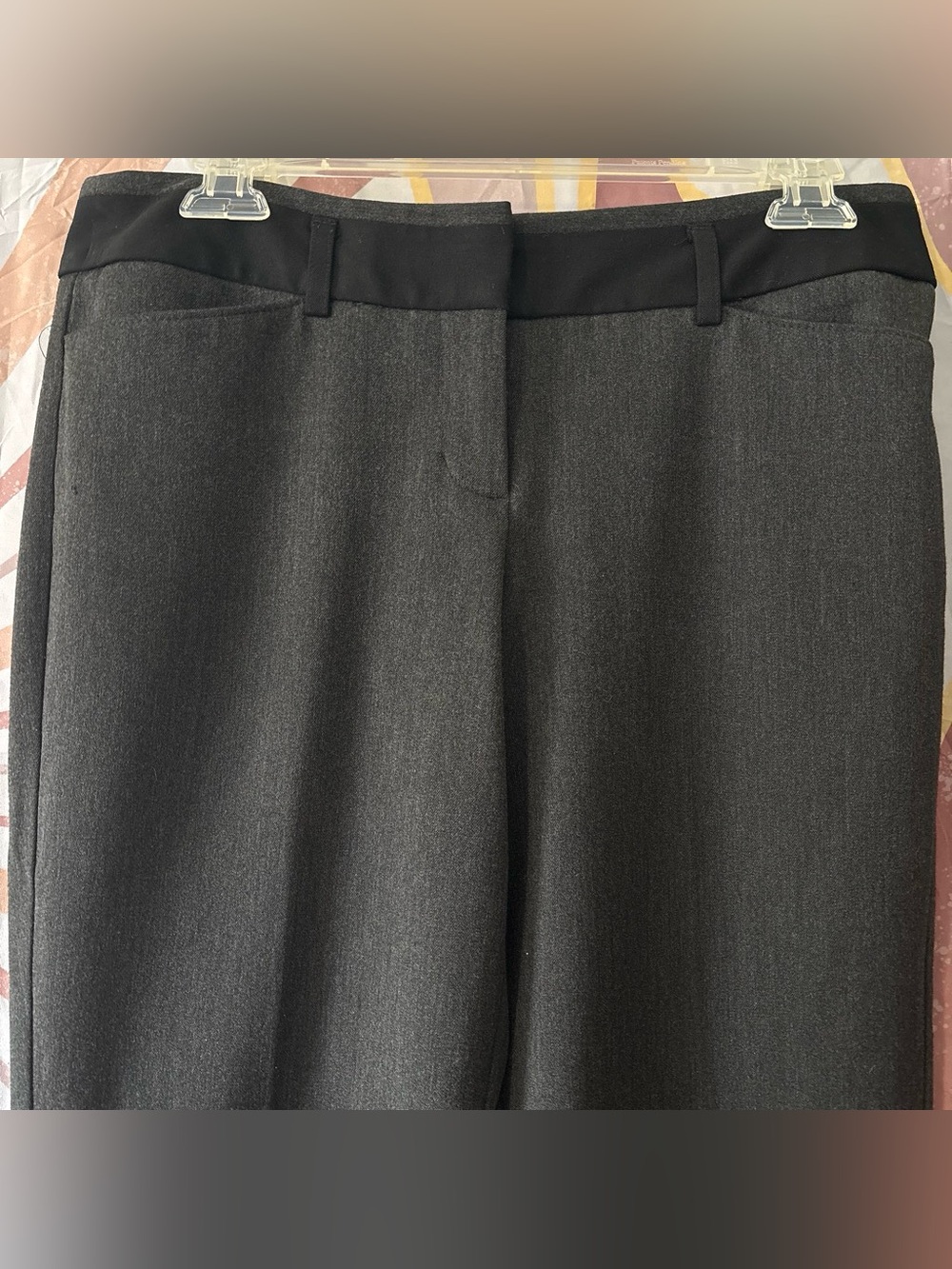 Express Women's Boot Cut Dress Pants in Charcoal Gray with Black Waistband
